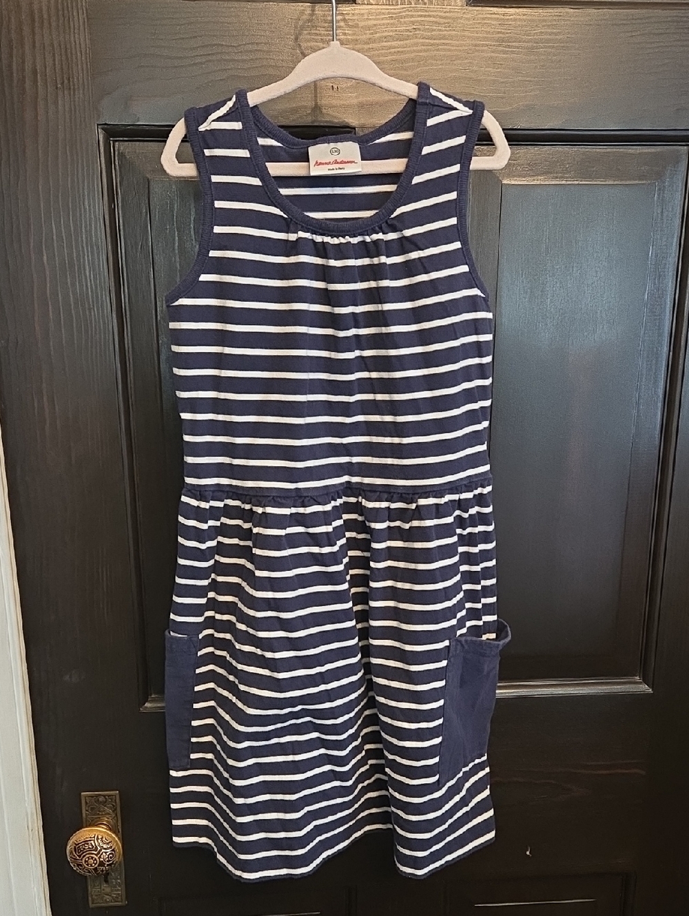 Hanna Andersson Navy and White Striped Sleeveless Pocket Dress